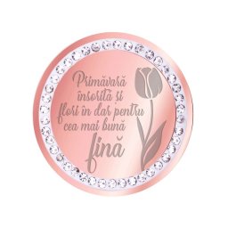 Martisor Brosa Inox Banut Pietre Mesaj Fina Rose Gold