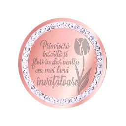 Martisor Brosa Inox Banut Pietre Mesaj Invatatoare Rose Gold