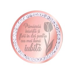 Martisor Brosa Inox Banut Pietre Mesaj Iubita Rose Gold