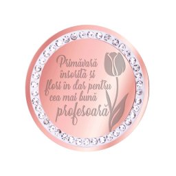 Martisor Brosa Inox Banut Pietre Mesaj Profesoara Rose Gold