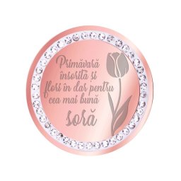 Martisor Brosa Inox Banut Pietre Mesaj Sora Rose Gold