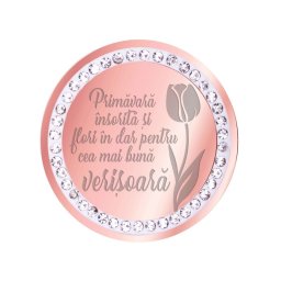 Martisor Brosa Inox Banut Pietre Mesaj Verisoara Rose Gold