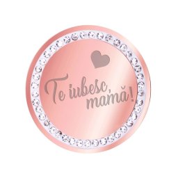 Martisor Brosa Inox Banut Pietre Te Iubesc Mama Inima Rose Gold