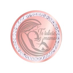 Martisor Brosa Inox Banut Pietre Te Iubesc Mama Desen Rose Gold
