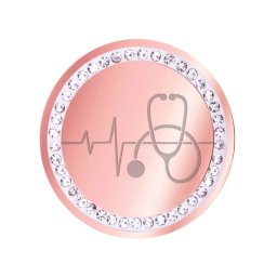 Martisor Brosa Inox Banut Pietre Ritm Cardiac Stetoscop Rose Gold