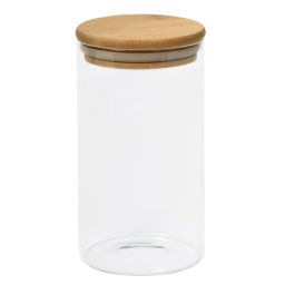 Borcan, Everestus, 21OCT0031, 700 ml, Ø8.5 x 15.5 cm, Sticla, Bambus, Silicon, Maro, Transparent, saculet inclus