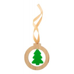 Ornament bradut de Craciun, Everestus, 21OCT1435, 65 x 75 x 3 mm, Bambus, Natur, Verde