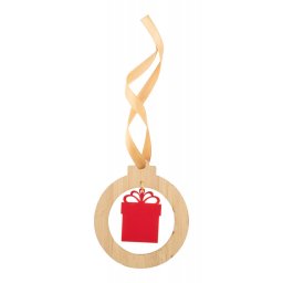 Ornament cutie cadou pentru bradul de Craciun, Everestus, 21OCT1433, 65 x 75 x 3 mm, Bambus, Natur, Rosu