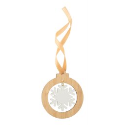 Ornament fulg de zapada pentru bradul de Craciun, Everestus, 21OCT1434, 65 x 75 x 3 mm, Bambus, Natur, Alb