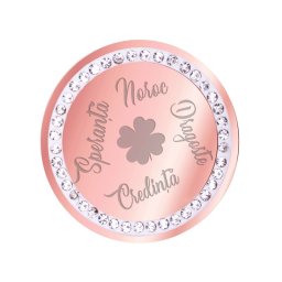 Martisor Brosa Inox Banut Pietre Trifoi Simboluri Rose Gold