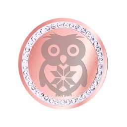 Martisor Brosa Inox Banut Pietre Bufnita Motive Traditionale Rose Gold
