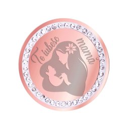 Martisor Brosa Inox Banut Pietre Te Iubesc Mama Motive Rose Gold