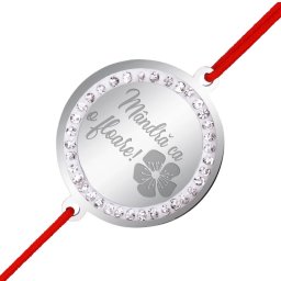 Martisor Bratara Inox Banut Pietre Mandra Floare Argintiu