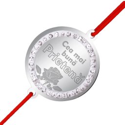 Martisor Bratara Inox Banut Pietre Buna Prietena Argintiu