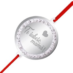 Martisor Bratara Inox Banut Pietre Te Iubesc Mama Inima Argintiu