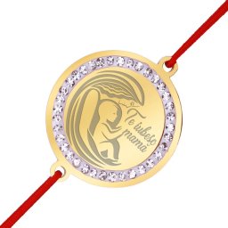 Martisor Bratara Inox Banut Pietre Te Iubesc Mama Desen Auriu