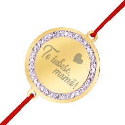 Martisor Bratara Inox Banut Pietre Te Iubesc Mama Inima Auriu
