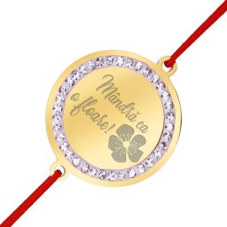 Martisor Bratara Inox Banut Pietre Mandra Floare Auriu
