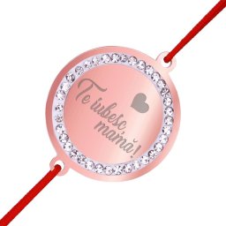 Martisor Bratara Inox Banut Pietre Te Iubesc Mama Inima Rose Gold
