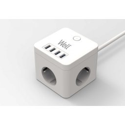 Prelungitor in forma de cub 3 prize + 4 x USB 3m Alb, EXTS-3S3M-PROT/USB4-WL