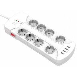 Prelungitor cu 8 prize + 4 x USB 3m Alb, EXTS-8S3M-PROT/USB4-WL