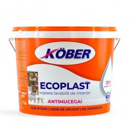 Vopsea lavabila, Kober Ecoplast, efect antimucegai, pentru interior, Alb Mat, 15 litri,