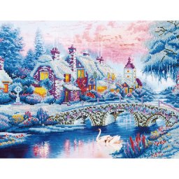 Set goblen cu diamante, fara sasiu, Peisaj de iarna, 50x79 cm