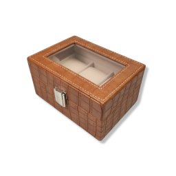 Cutie 3 ceasuri piele ecologica tip croco maro