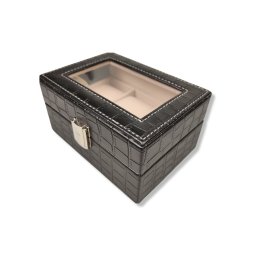 Cutie 3 ceasuri piele ecologica tip croco negru