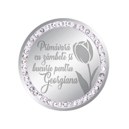 Martisor Brosa Inox Banut Pietre Nume Georgiana Argintiu