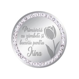 Martisor Brosa Inox Banut Pietre Nume Irina Argintiu