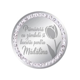 Martisor Brosa Inox Banut Pietre Nume Madalina Argintiu
