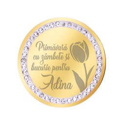 Martisor Brosa Inox Banut Pietre Nume Adina Auriu