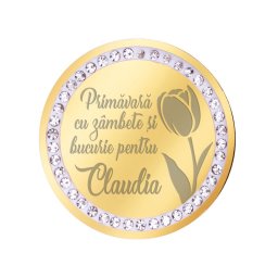 Martisor Brosa Inox Banut Pietre Nume Claudia Auriu
