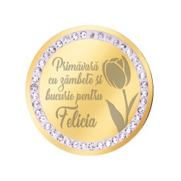 Martisor Brosa Inox Banut Pietre Nume Felicia Auriu