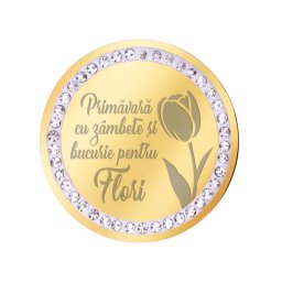 Martisor Brosa Inox Banut Pietre Nume Flori Auriu