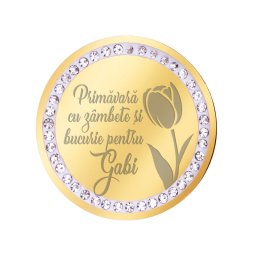 Martisor Brosa Inox Banut Pietre Nume Gabi Auriu