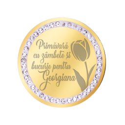 Martisor Brosa Inox Banut Pietre Nume Georgiana Auriu