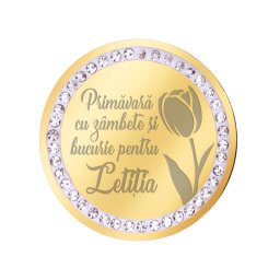 Martisor Brosa Inox Banut Pietre Nume Letitia Auriu