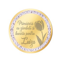 Martisor Brosa Inox Banut Pietre Nume Luiza Auriu