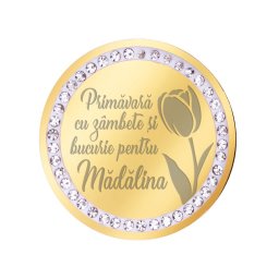 Martisor Brosa Inox Banut Pietre Nume Madalina Auriu