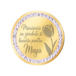 Martisor Brosa Inox Banut Pietre Nume Maya Auriu