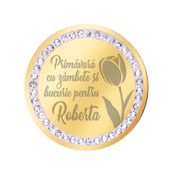 Martisor Brosa Inox Banut Pietre Nume Roberta Auriu