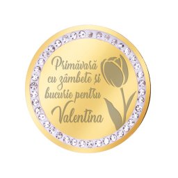 Martisor Brosa Inox Banut Pietre Nume Valentina Auriu