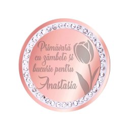 Martisor Brosa Inox Banut Pietre Nume Anastasia Rose Gold