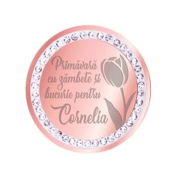 Martisor Brosa Inox Banut Pietre Nume Cornelia Rose Gold