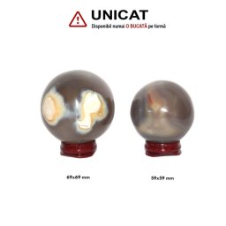 Sfera Agata Minerala Naturala - 59-69 x 59-69 mm - Unicat