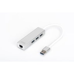HUB 3-port USB 2.0 HighSpeed Typee C with Fast Ethernet LAN adapter, aluminium