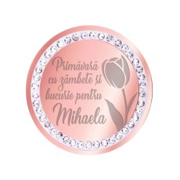 Martisor Brosa Inox Banut Pietre Nume Mihaela Rose Gold