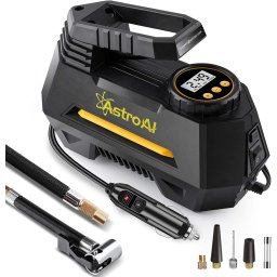 Compresor Auto AstroAI 12V, 100PSI, Digital, Lumina de urgenta, Adaptoare incluse, Negru